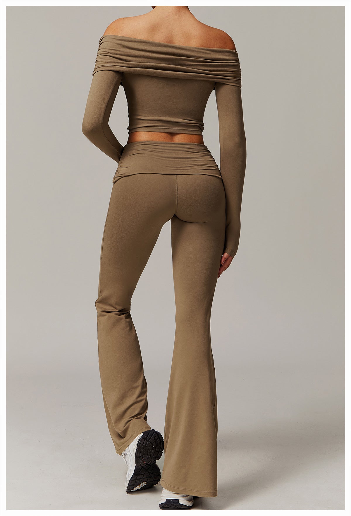 Brushed Foldover High-Waist Ruched Flared Yoga Pants-2