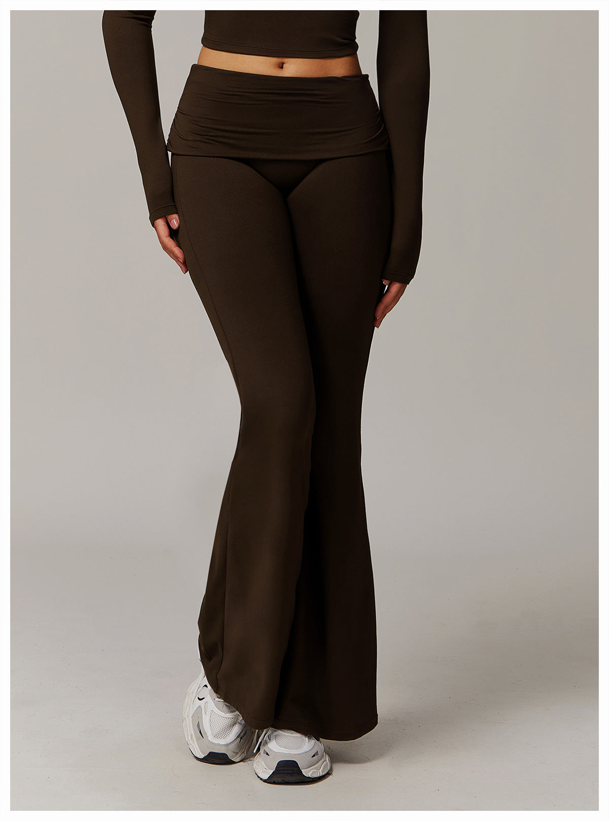 Brushed Foldover High-Waist Ruched Flared Yoga Pants-4