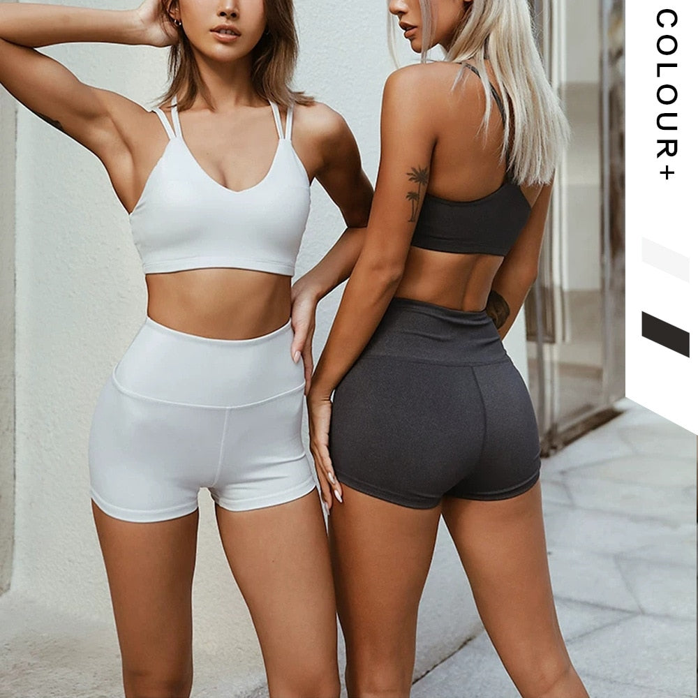 Seamless Solid Yoga Sets Bra Top And Shorts