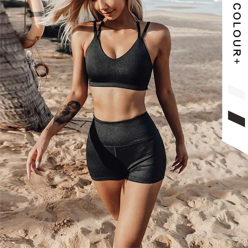 Seamless Solid Yoga Sets Bra Top And Shorts