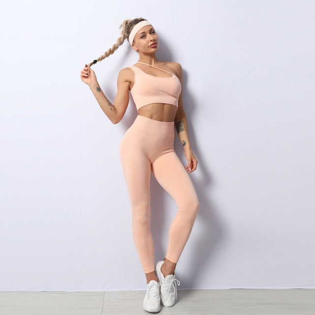High Waist Leggins and Push-Up Top Bra Set